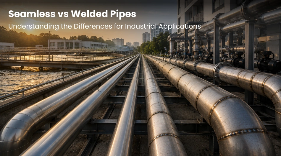 Seamless vs Welded Pipes comparison showing manufacturing methods and industrial applications